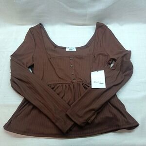 Electric Behavior Brown Babydoll Top Womens Y2K Style Bella 90s XS, S, M New